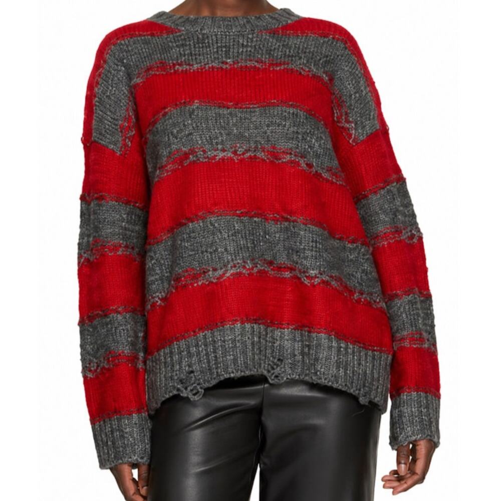 BDG Urban Outfitters Distressed Striped Sweater Gray Red Grunge NWT Size S Knit